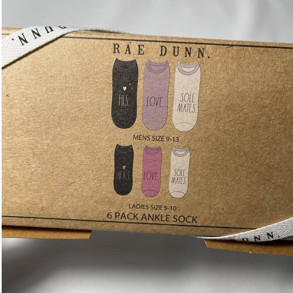 Rae Dunn 6 Pack Multicolor Ankle Socks His Hers Love Soul Mate M 9-13 L 5-10 - Picture 6 of 10